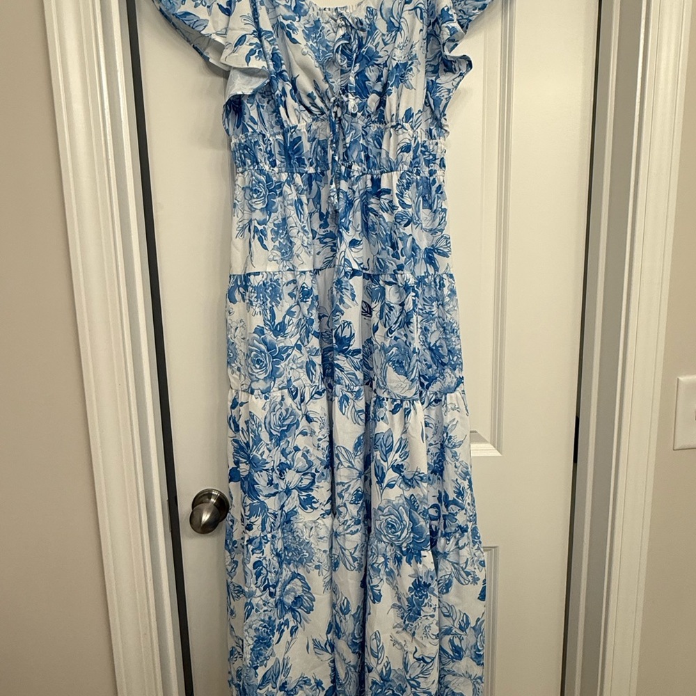 Grace Karin Blue and White Floral Maxi Dress